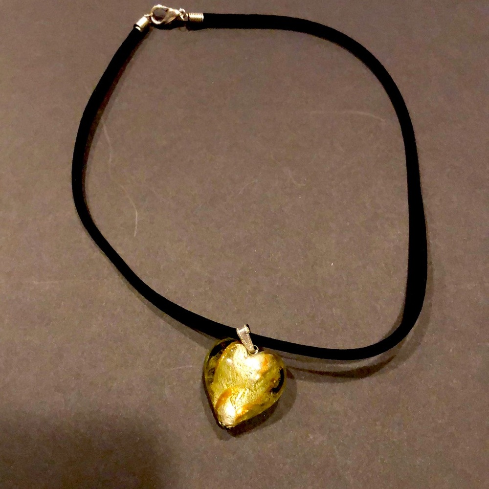 From Turkey 🇹🇷. Beautiful glass heart pendant on 18” velvet necklace.